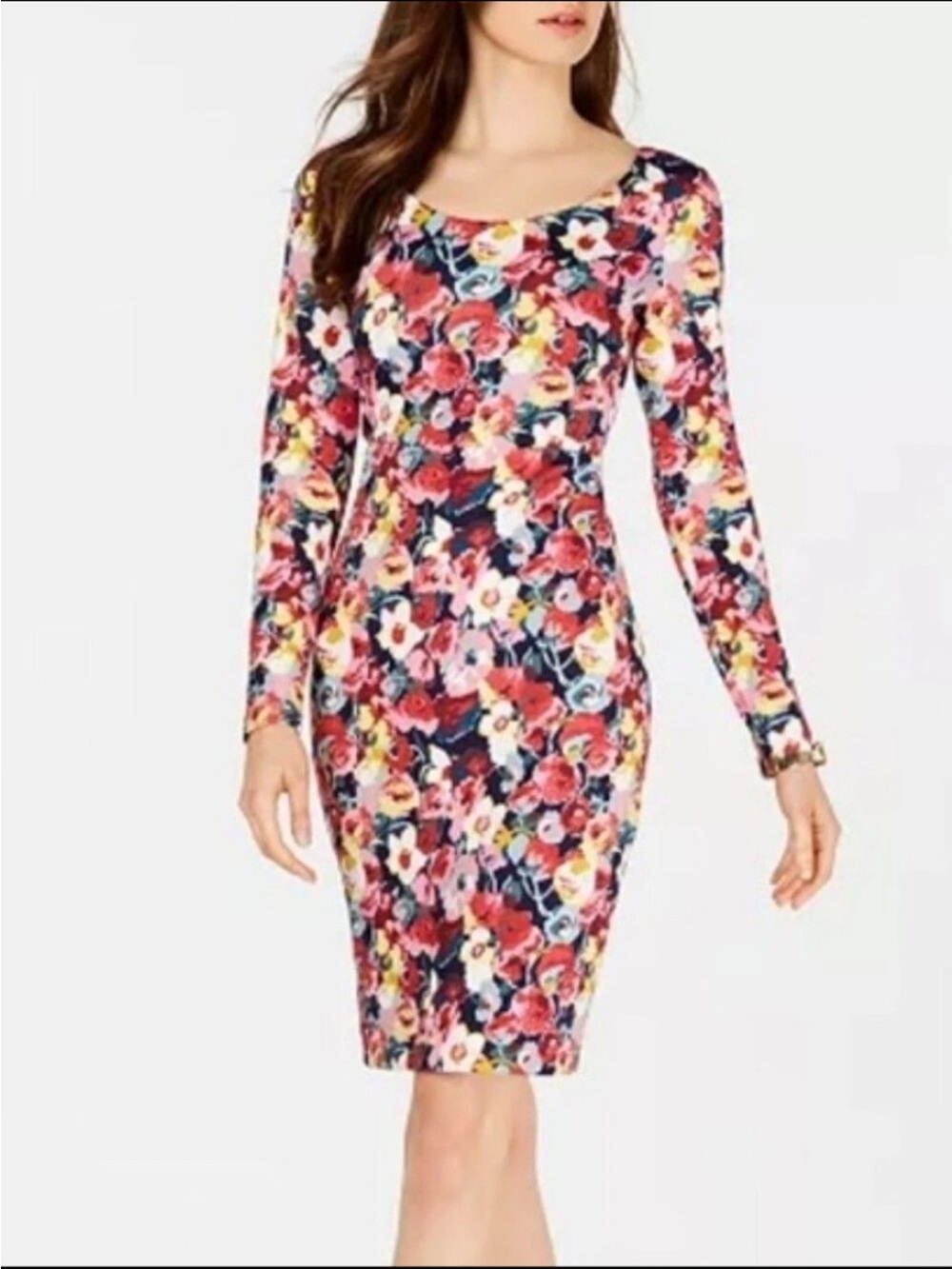 Betsey Johnson Floral Long-Sleeve Sheath Scuba Dress size 4